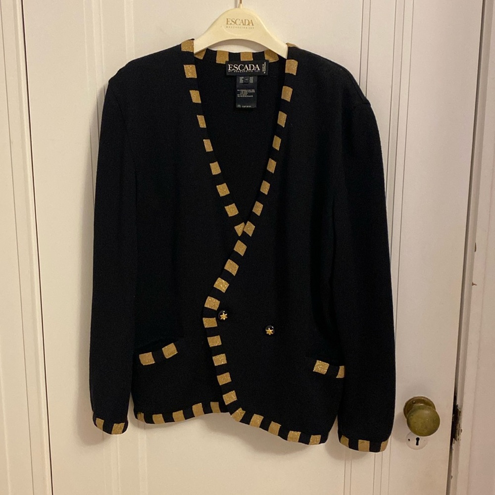 Escada Navy Cardigan with Gold Accents